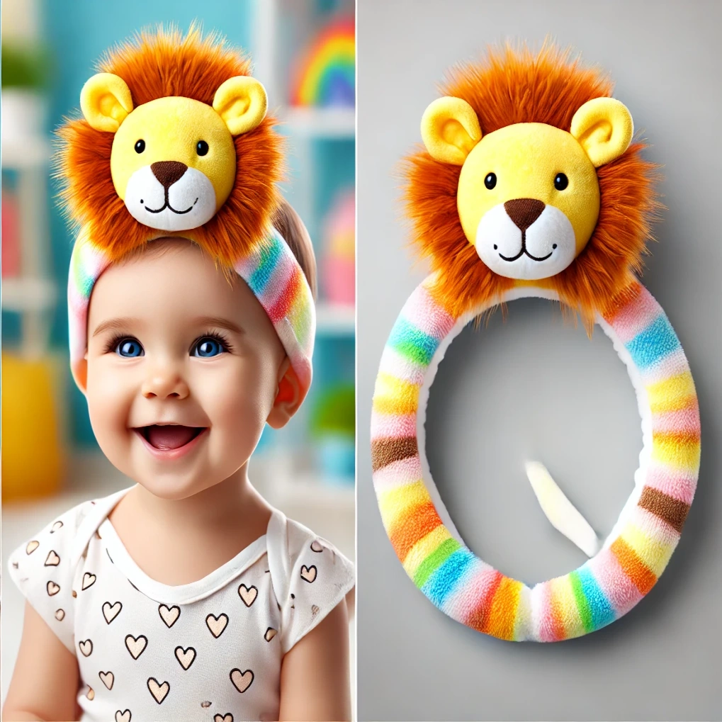Lion-Themed Baby Headband with Plush Lion Toy